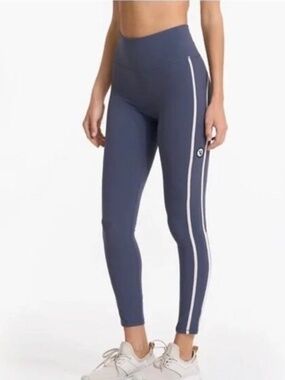 Vuori Track Leggings Azure Blue Gray Capri Striped Medium